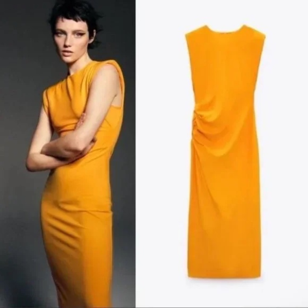 Zara Ruched Tangerine Midi Dress
